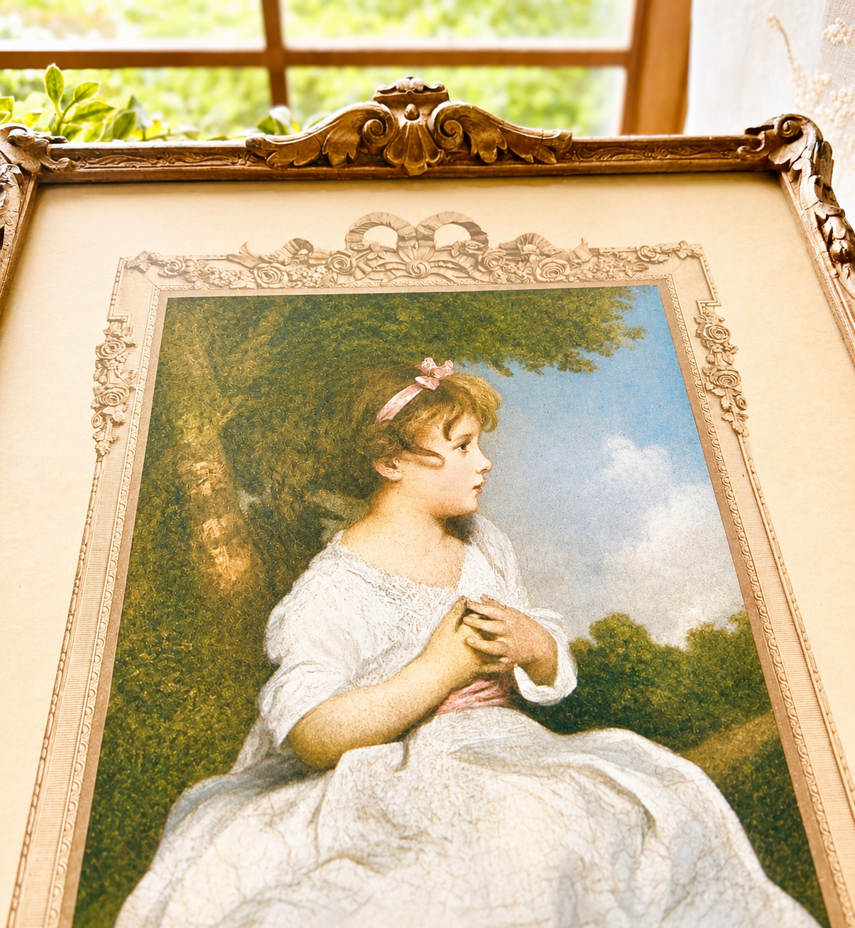 Antique “The Age of Innocence” Print in Ornate Frame