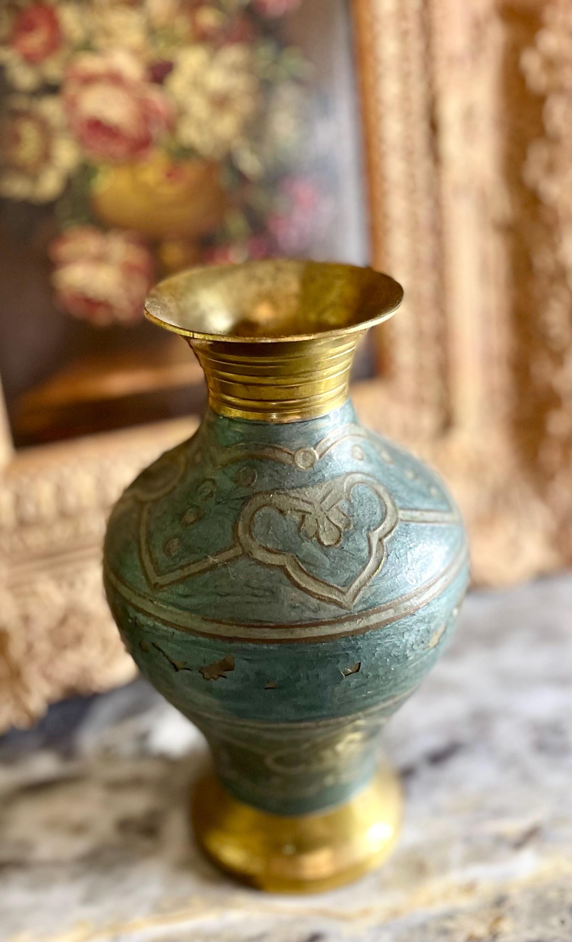 Vintage Brass Vase with Decorative Pattern