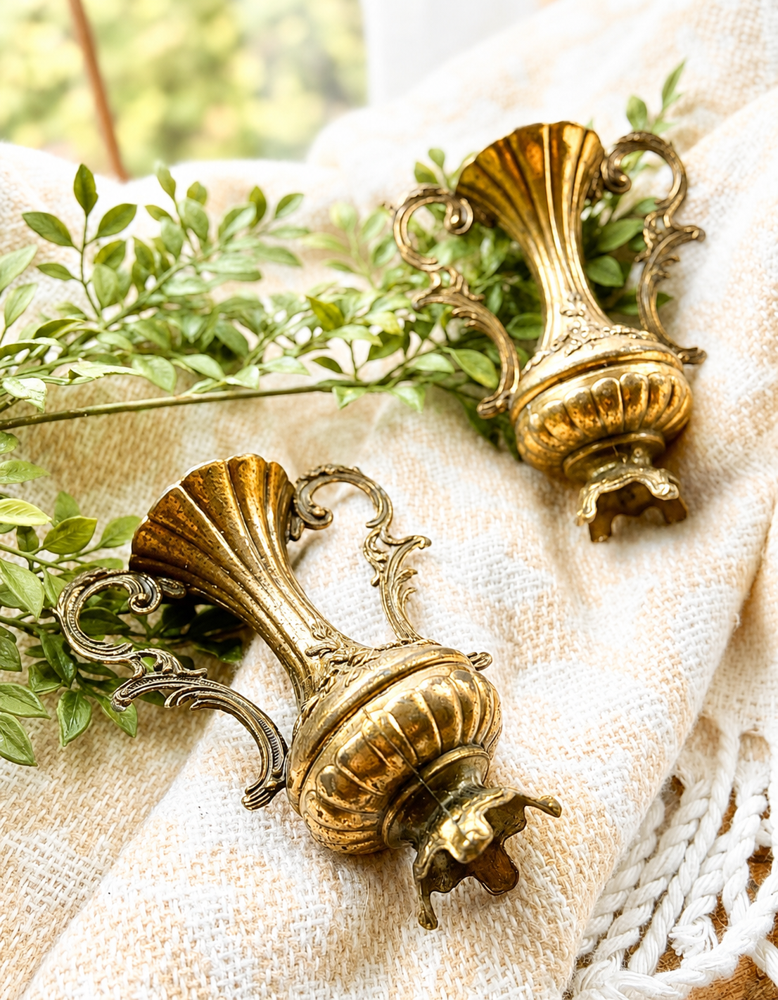 Vintage Pair of Italian Brass Bud Vases