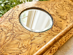 Antique Art Nouveau Style Wall Towel Rack with Mirror | Floral Pyrography Wood Wall Hanging