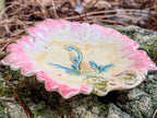 Antique Majolica Pink Floral Leaf Dish