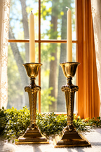Vintage Hollywood Regency Brass Candlesticks | Glamorous Mid-Century Statement Pair