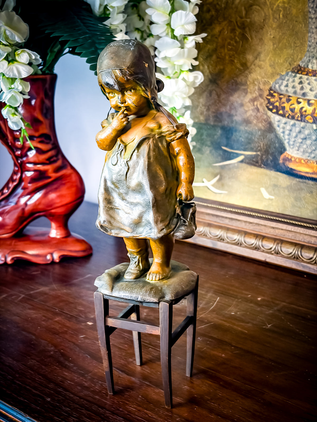 Juan Clara “Toddler on a Stool” Bronze Sculpture, Early 20th Century