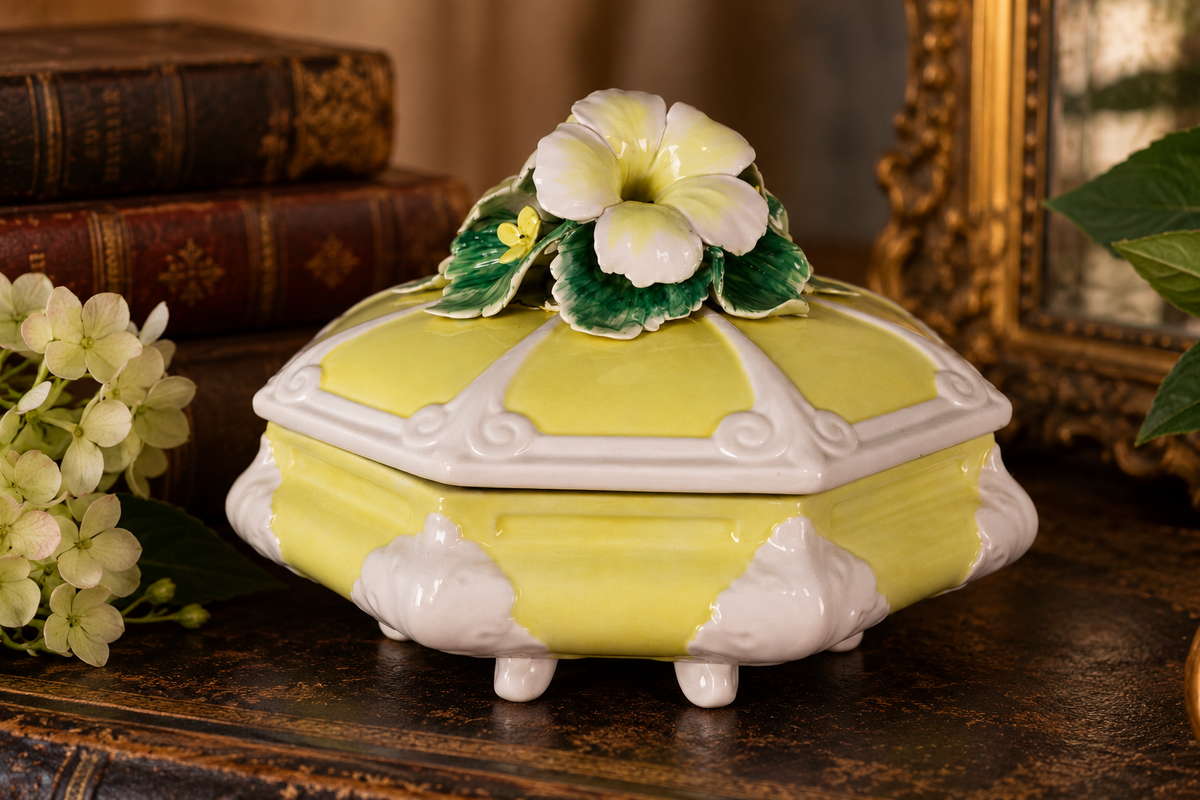 Vintage Italian Floral Ceramic Floral Covered Dish