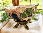Antique Majolica Style Centerpiece Bowl on Ornate Stand