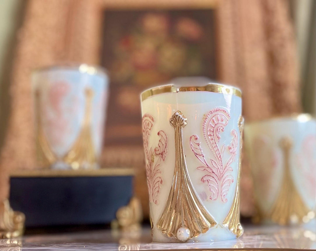 Set of 4 Antique Northwood Inverted Fan Custard Glass Tumblers