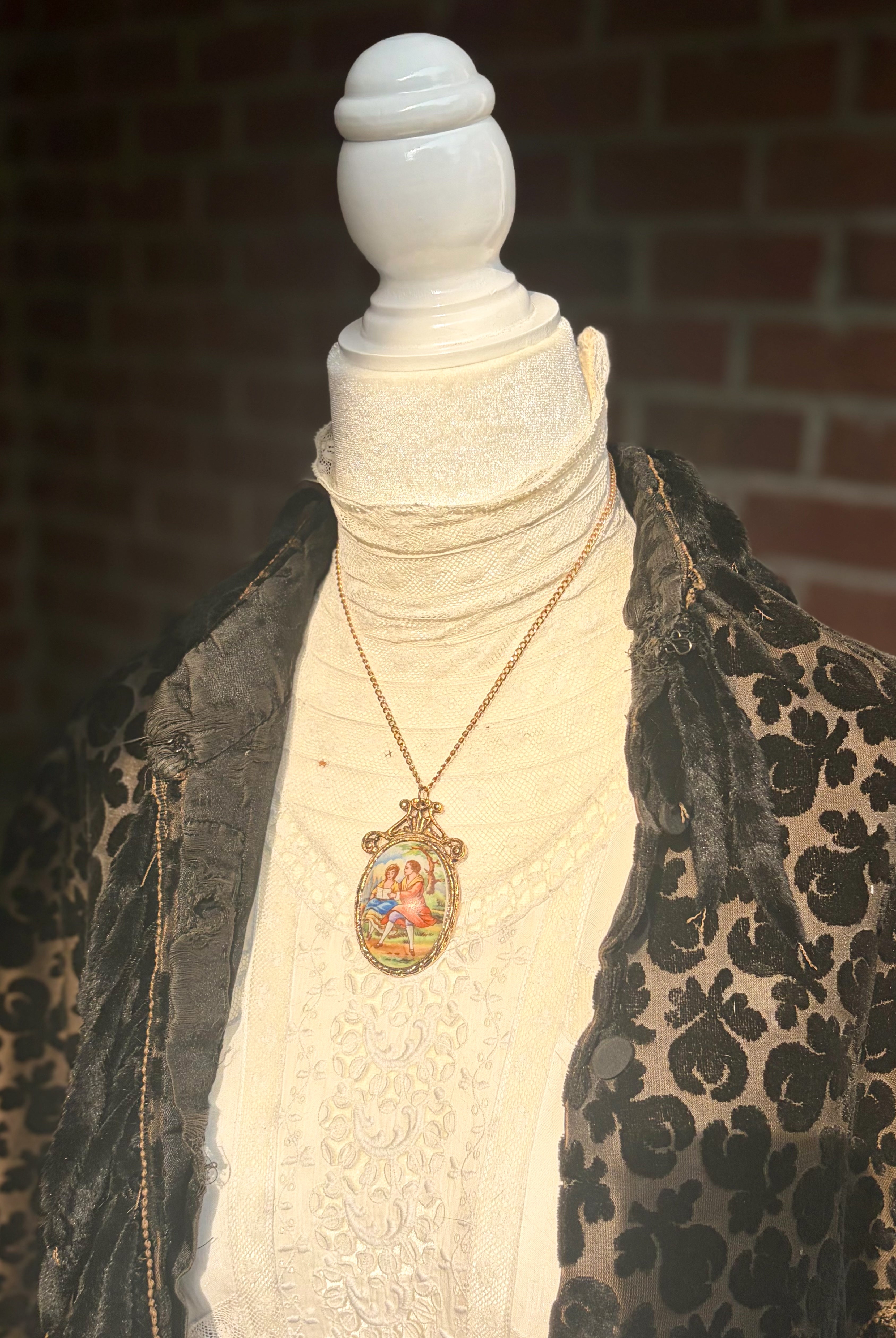 Vintage Limoges France Porcelain Pendant Necklace
