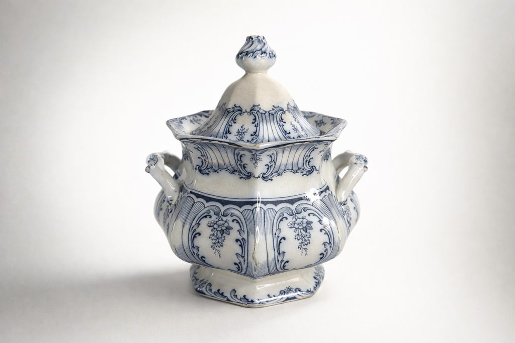 Antique English Blue & White Transferware Lidded Tureen