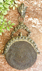 Antique Victorian Metal Mesh Chatelaine Purse with Leather Interior