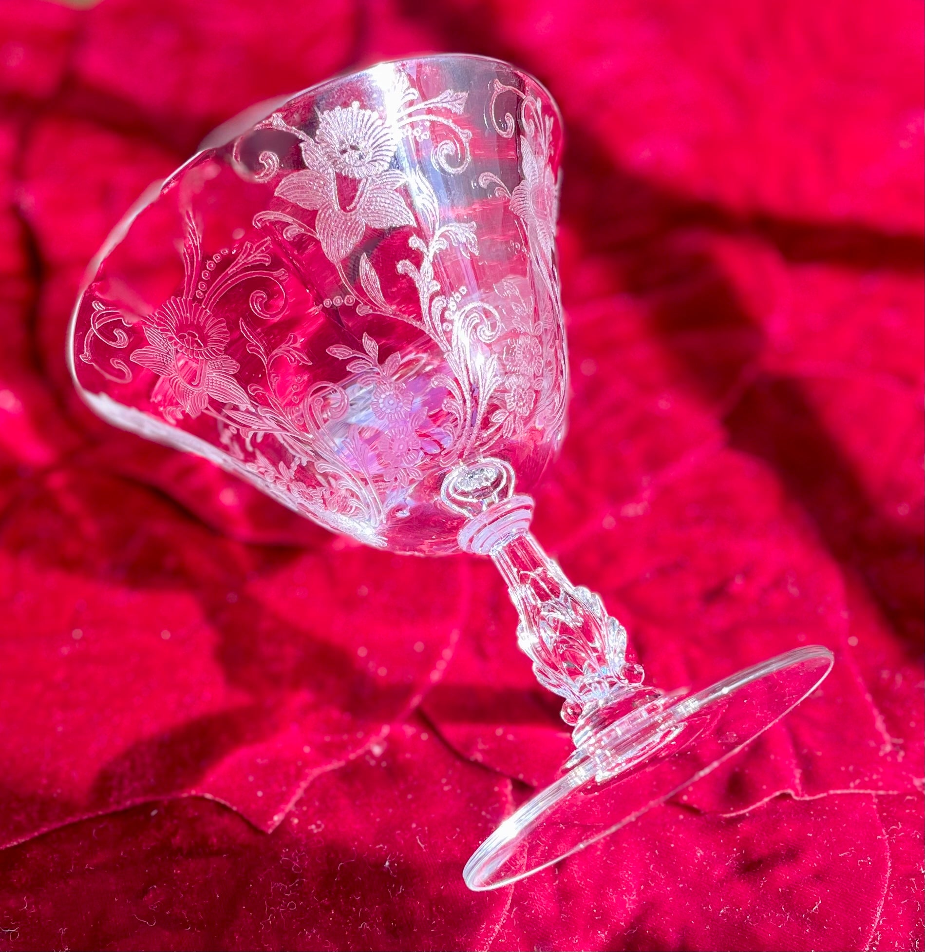 Vintage Fostoria “Heather” Etched Crystal Goblet