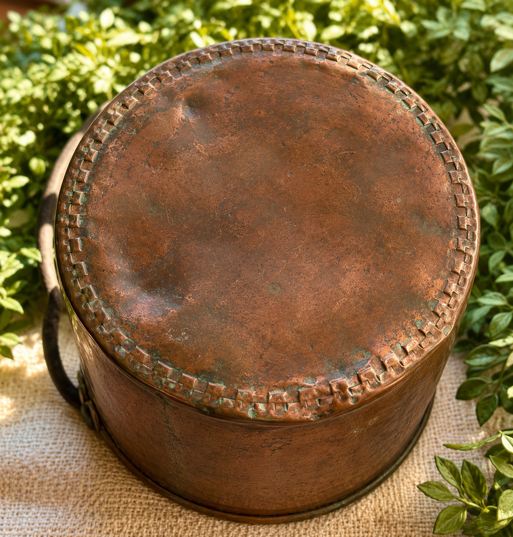 Antique Hand-Hammered Copper Bucket with Forged Iron Swing Handle | Eastern European Copper Pail No. 3