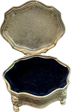 Vintage Silverplate Jewelry Casket with Lion Feet & Crest Engraving