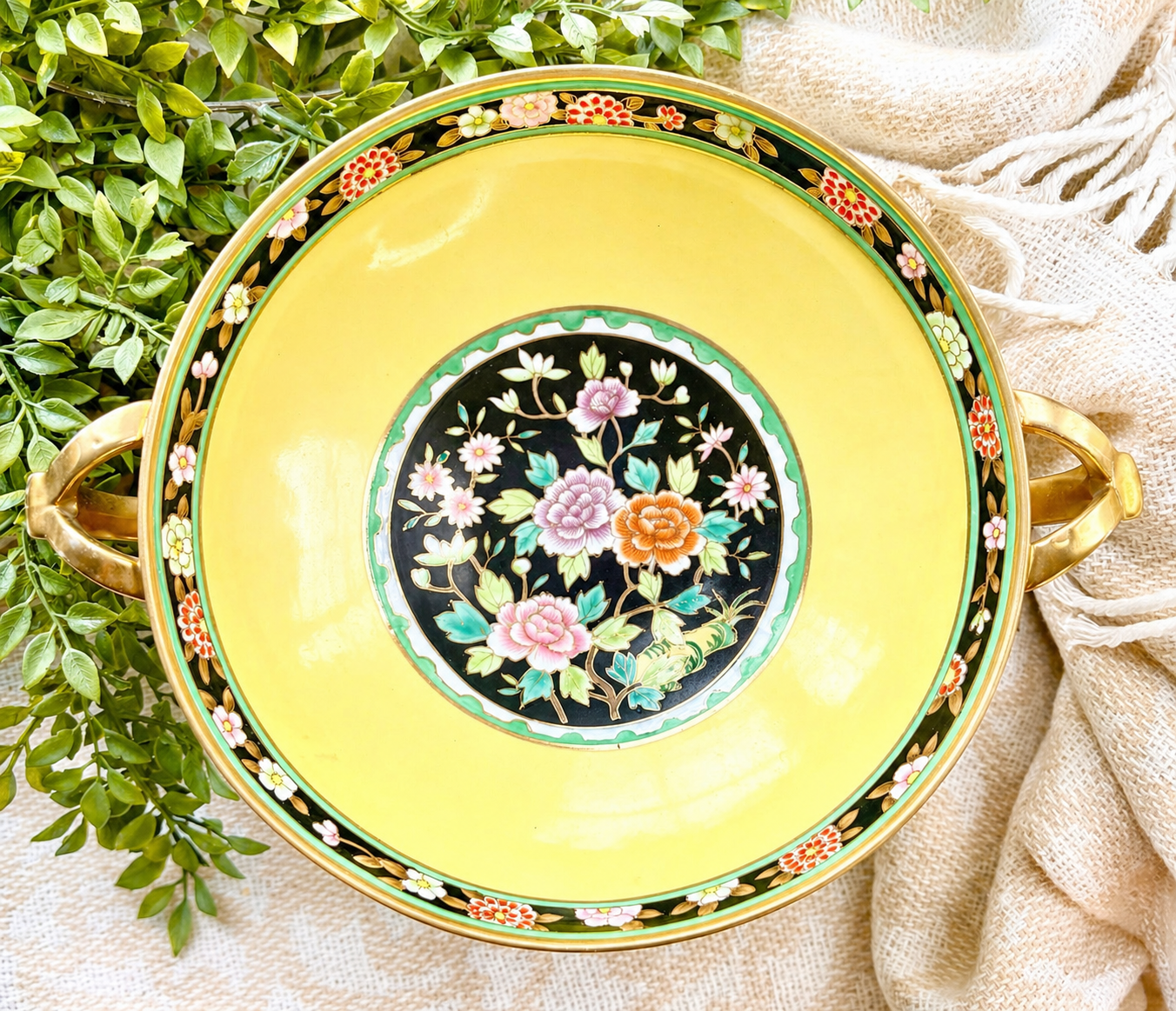 Hand-Decorated Japanese Pedestal Bowl / Handled Compote
