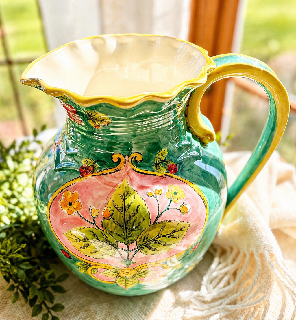 Hand Painted Italian Majolica Style Pitcher