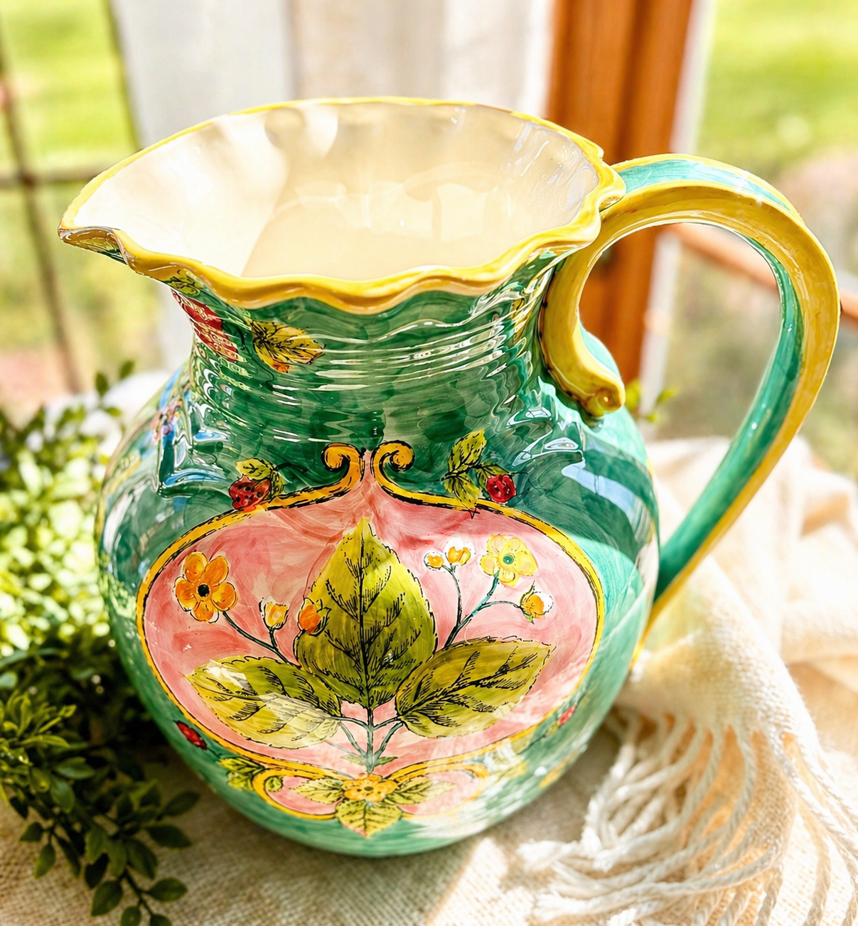 Hand Painted Italian Majolica Style Pitcher