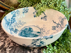 Antique Blue Transferware Wash Bowl with Ivy and Landscape Scene