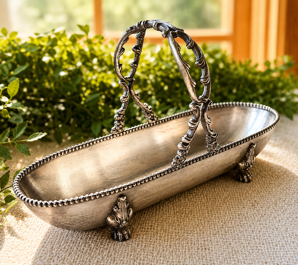 Vintage French Silverplate Centerpiece Basket | Gallia Christofle Style Footed Bowl with Ornate Handle
