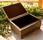 Antique Embossed Brass Jewelry Box | Victorian Revival Casket Box with Figural Pastoral Scene