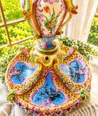 Antique Italian Maiolica Centerpiece Garniture Set by Agostinelli Dal Pra – Nove, Italy c.1880–1900