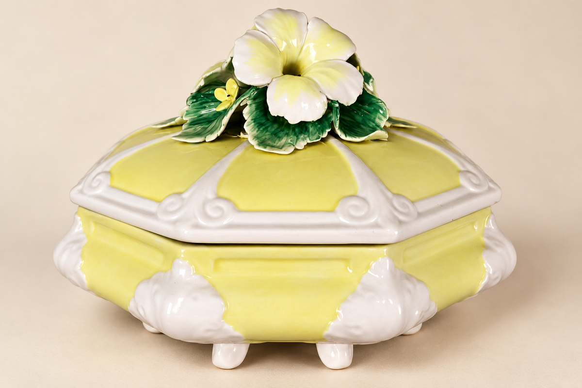 Vintage Italian Floral Ceramic Floral Covered Dish