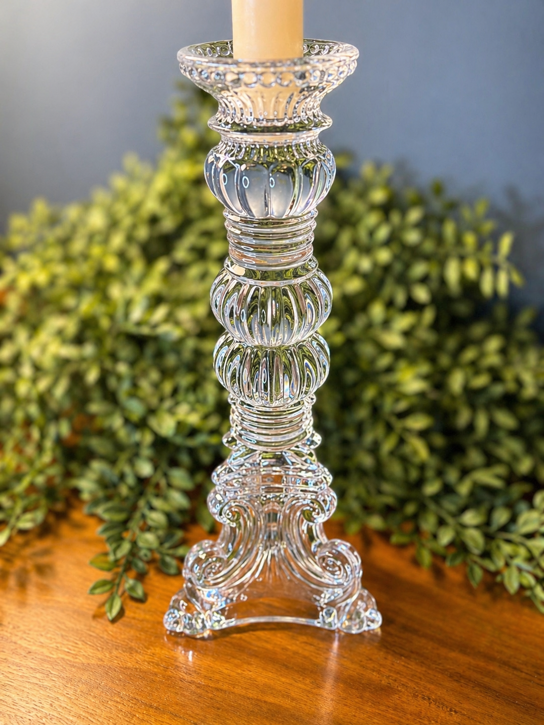Pair of Vintage Bombay Pressed Glass Candlesticks