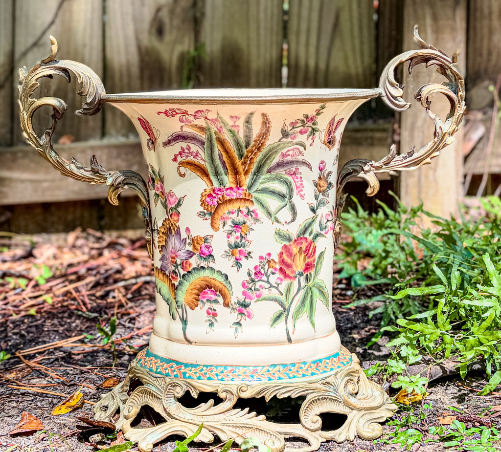 Vintage French Ceramic Vase with Brass Fittings by Dominic