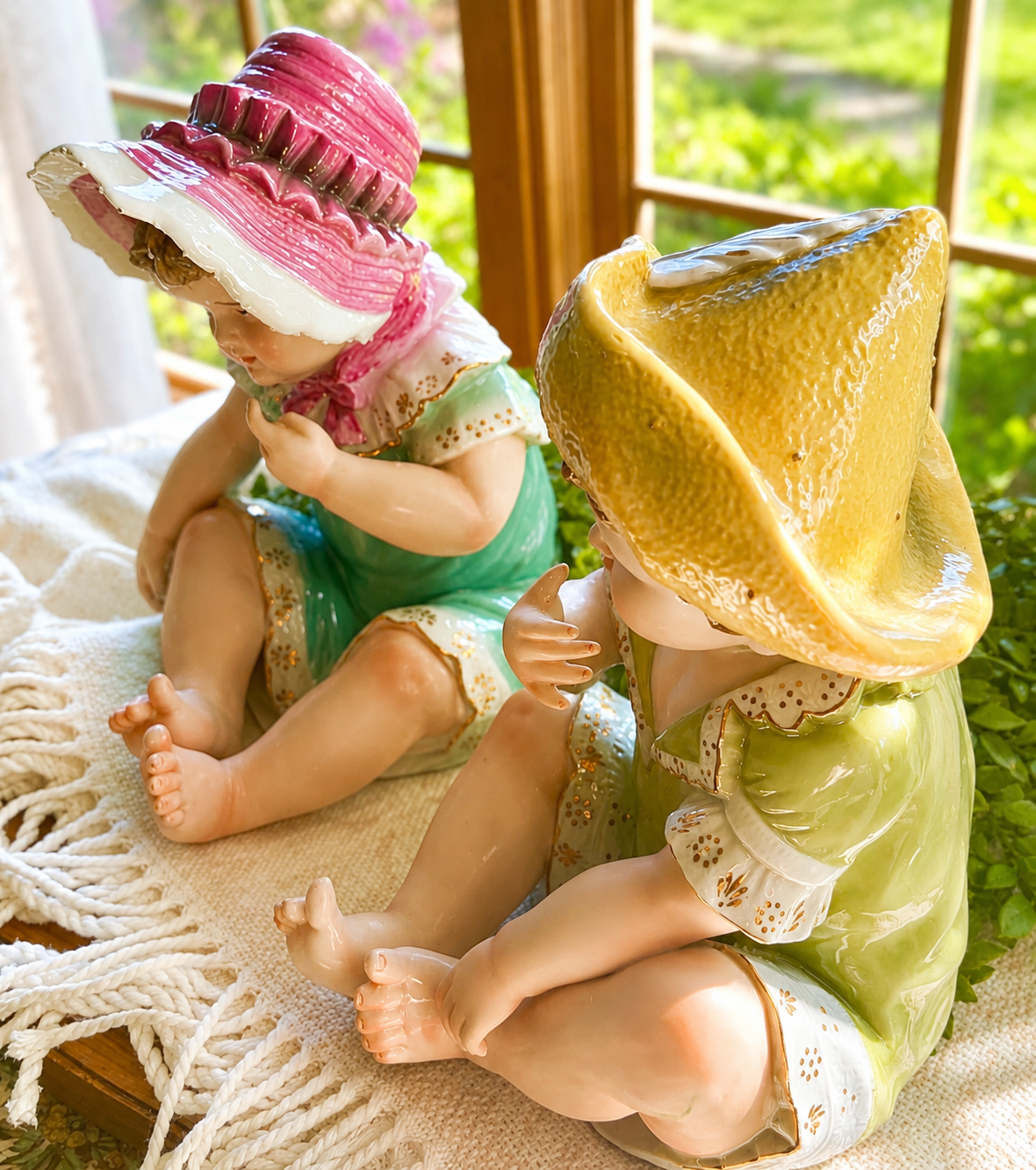 Antique Camille Naudot Piano Baby Figurines | Victorian Boy & Girl Pair
