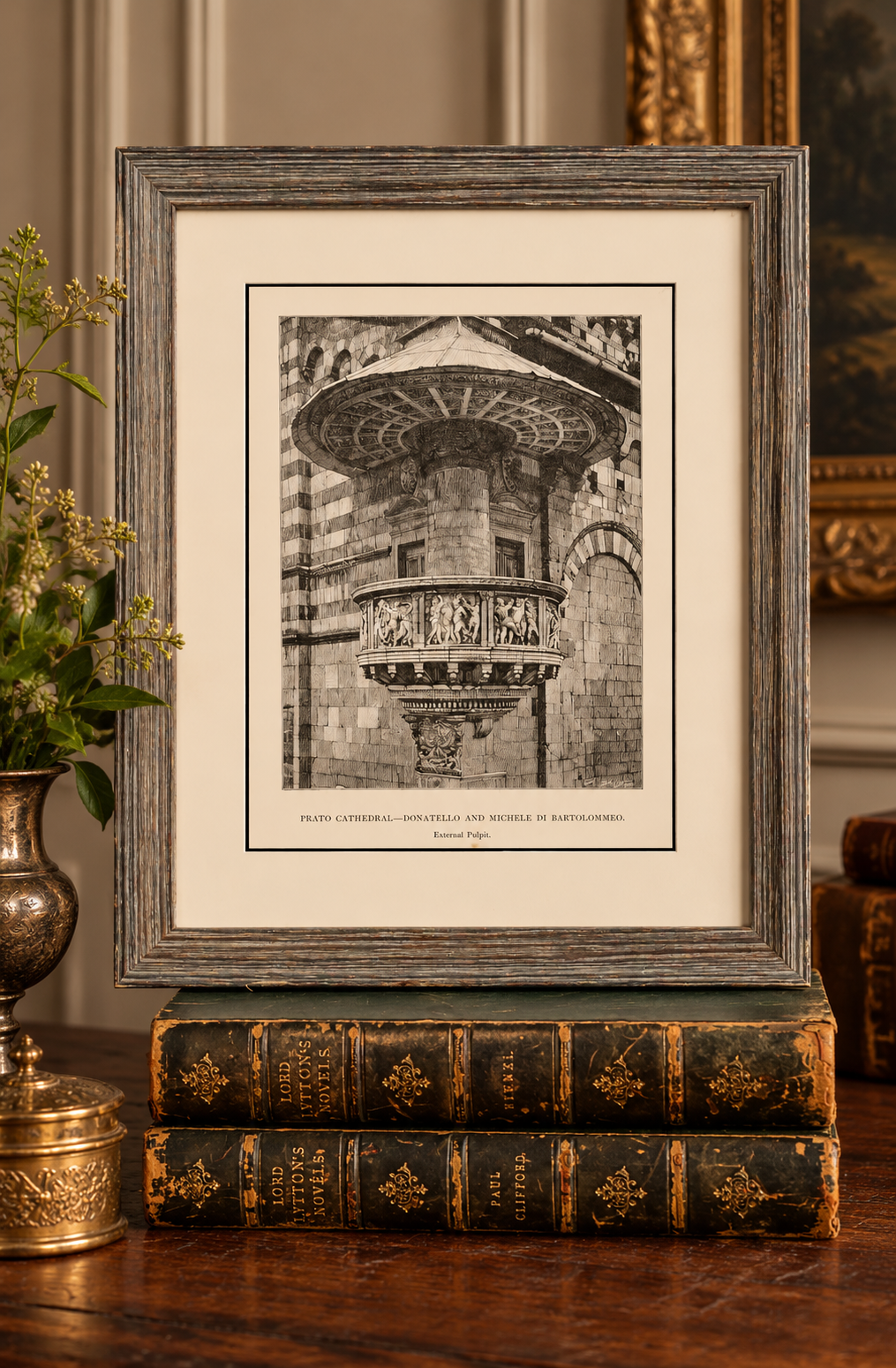 Antique 1881 Italian Architectural Engraving | Prato Cathedral