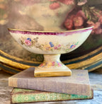 Vintage Hand-Painted Empire Ware Floral Compote Bowl with Gilded Accents