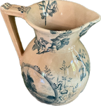 Antique Blue Transferware Pitcher with Ivy and Landscape Scene