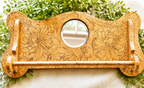 Antique Art Nouveau Style Wall Towel Rack with Mirror | Floral Pyrography Wood Wall Hanging