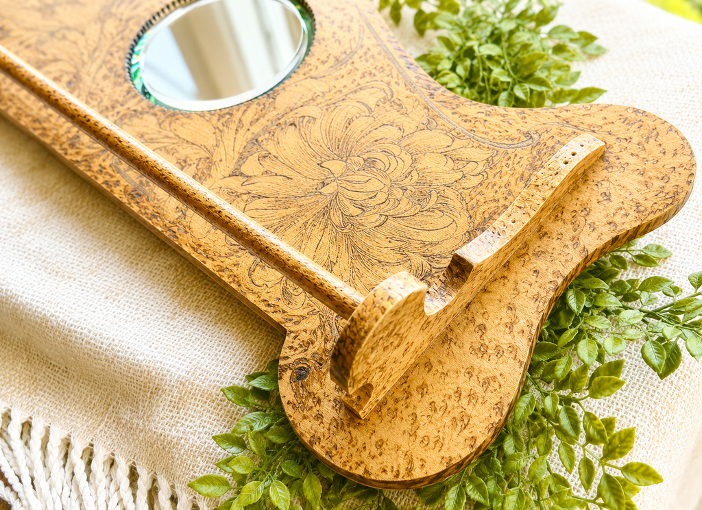 Antique Art Nouveau Style Wall Towel Rack with Mirror | Floral Pyrography Wood Wall Hanging