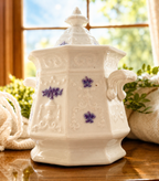 Antique White Biscuit Jar with Floral Relief | Victorian Lidded Canister