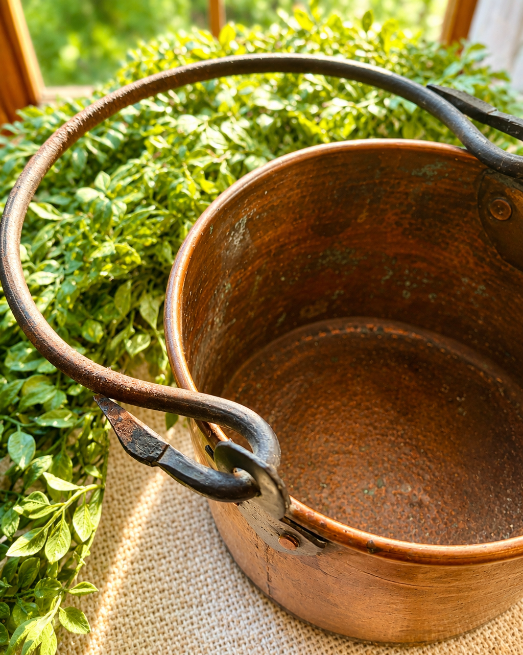 Antique Hand-Hammered Copper Bucket with Forged Iron Swing Handle | Eastern European Copper Pail No. 3