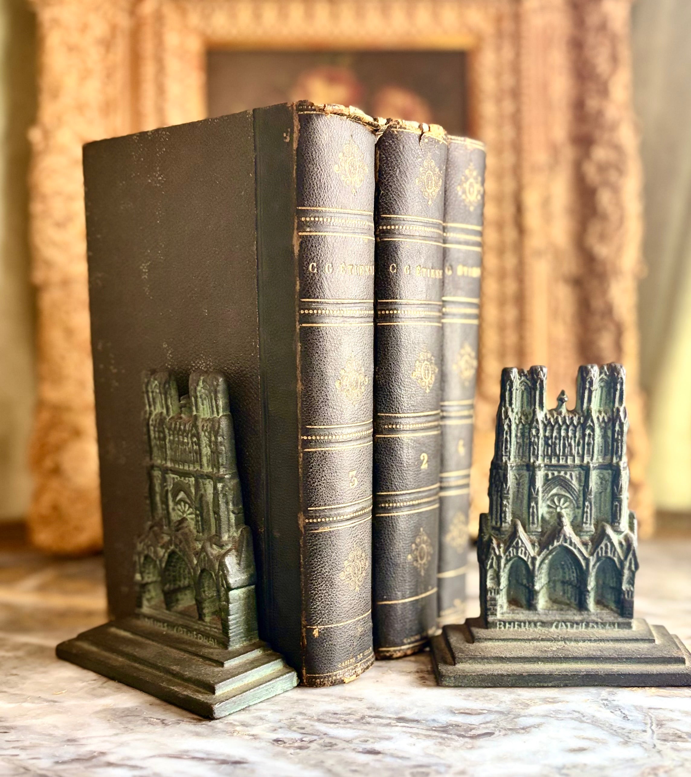 Antique Reims Cathedral Gothic Metal Bookends