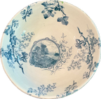 Antique Blue Transferware Wash Bowl with Ivy and Landscape Scene
