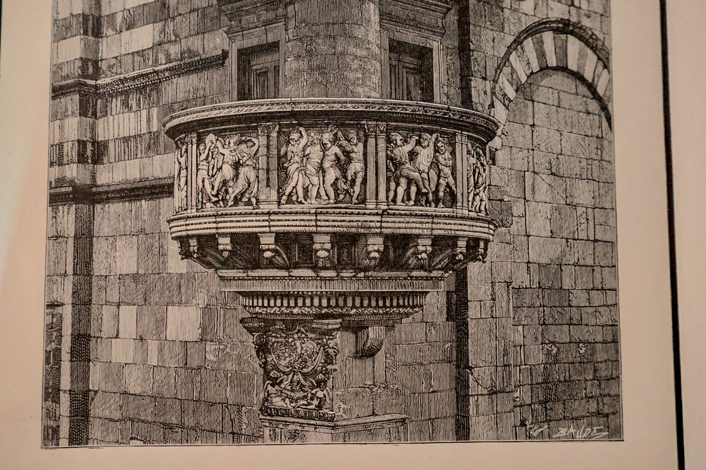 Antique 1881 Italian Architectural Engraving | Prato Cathedral