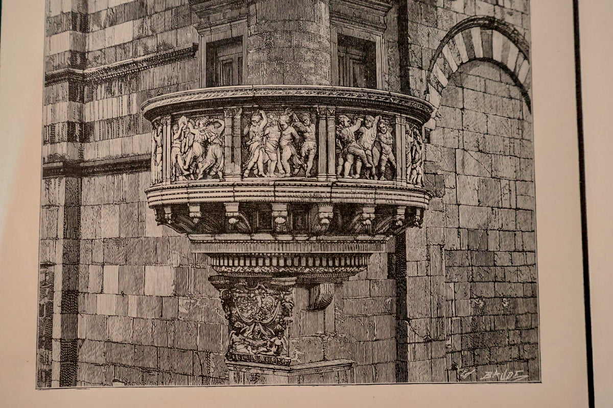 Antique 1881 Italian Architectural Engraving | Prato Cathedral