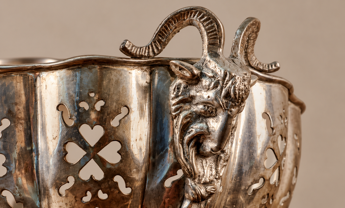 Vintage Silverplate Footed Centerpiece Bowl with Ram Head Handles