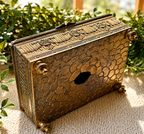 Antique Embossed Brass Jewelry Box | Victorian Revival Casket Box with Figural Pastoral Scene