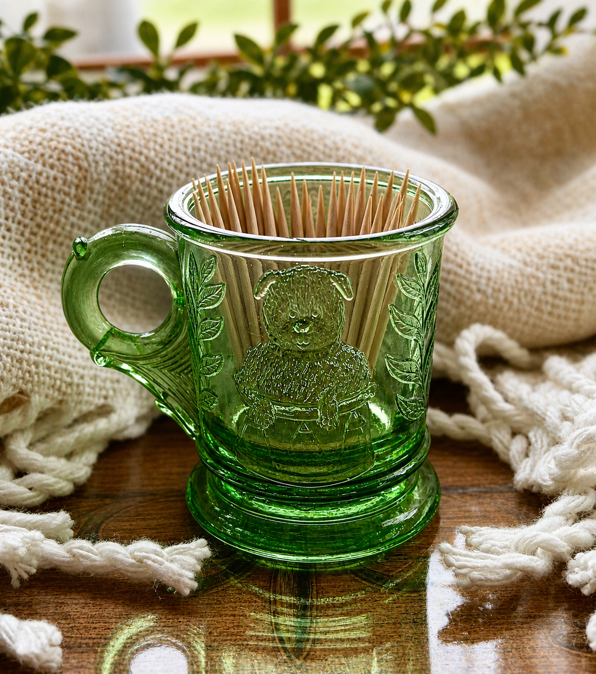Vintage Uranium Glass Toothpick Holder