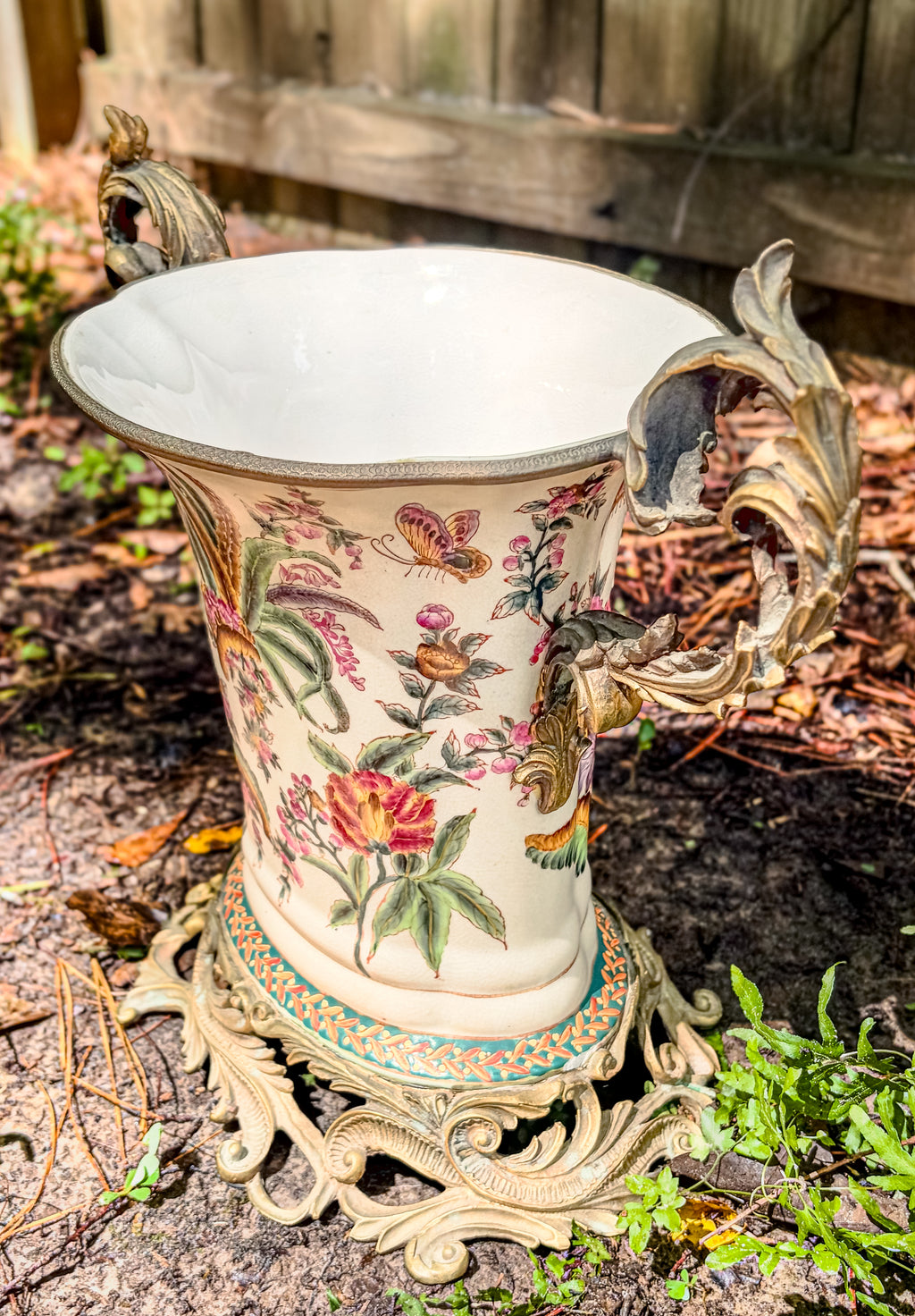 Vintage French Ceramic Vase with Brass Fittings by Dominic