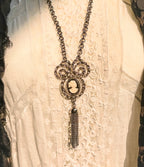 Vintage Silver-Tone Cameo Tassel Necklace