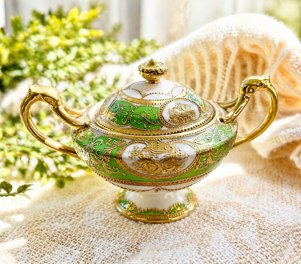 Antique Hand Painted Nippon Creamer & Covered Sugar Bowl Set
