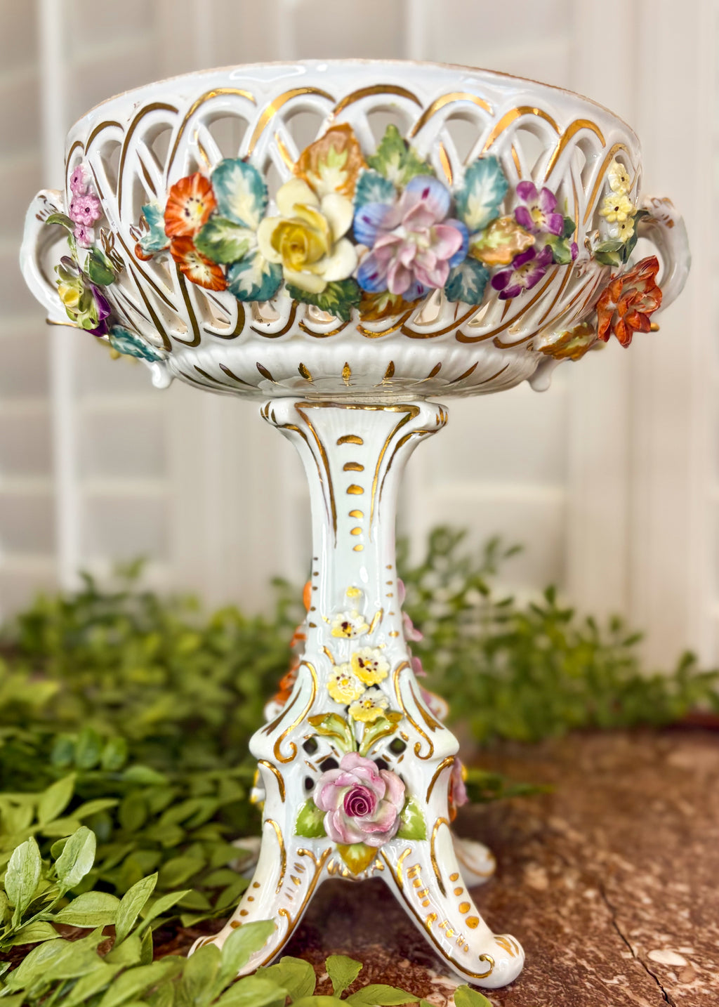 19th Century Carl Thieme Dresden Porcelain Compote Centerpiece