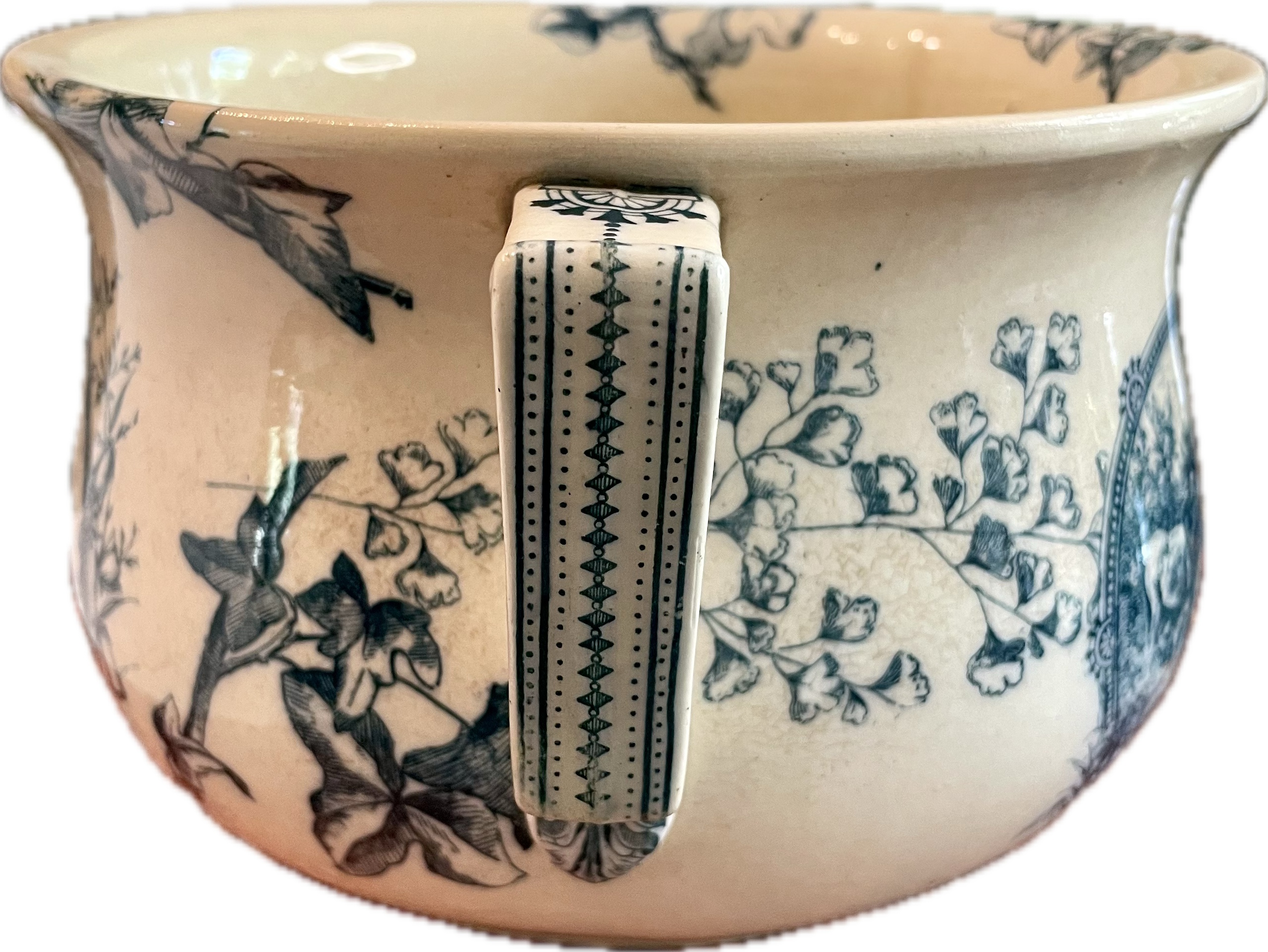 Antique Transferware Chamber Pot — Pastoral Scene in Blue and White