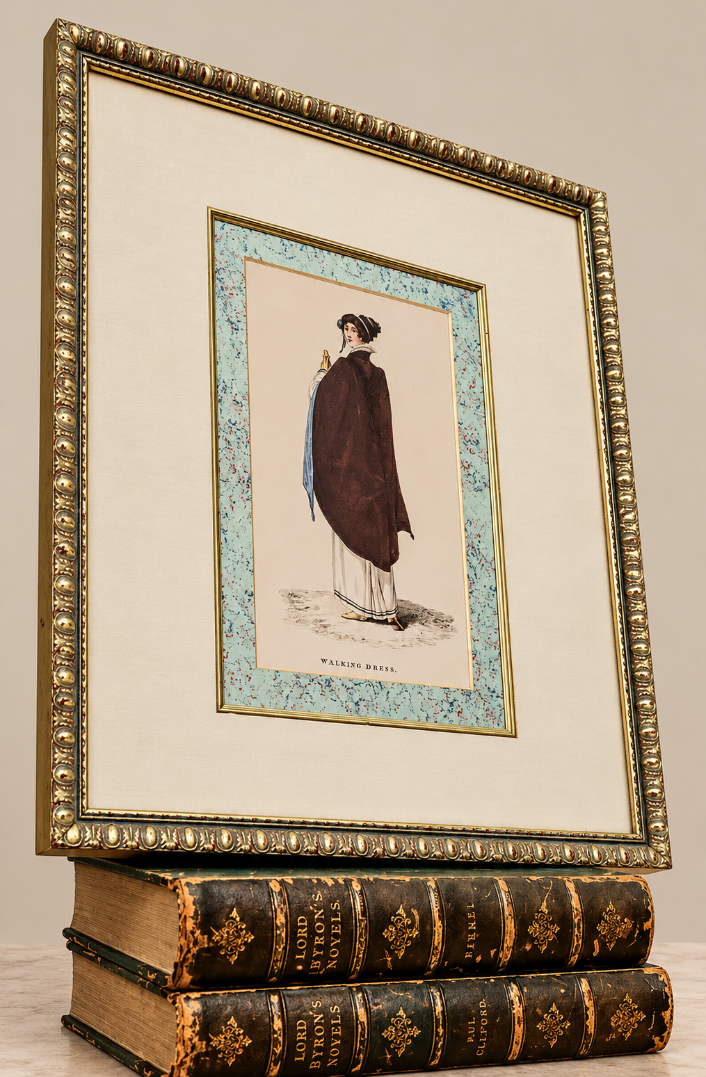 Antique Regency Walking Dress Engraving | Framed Historical Fashion Illustration