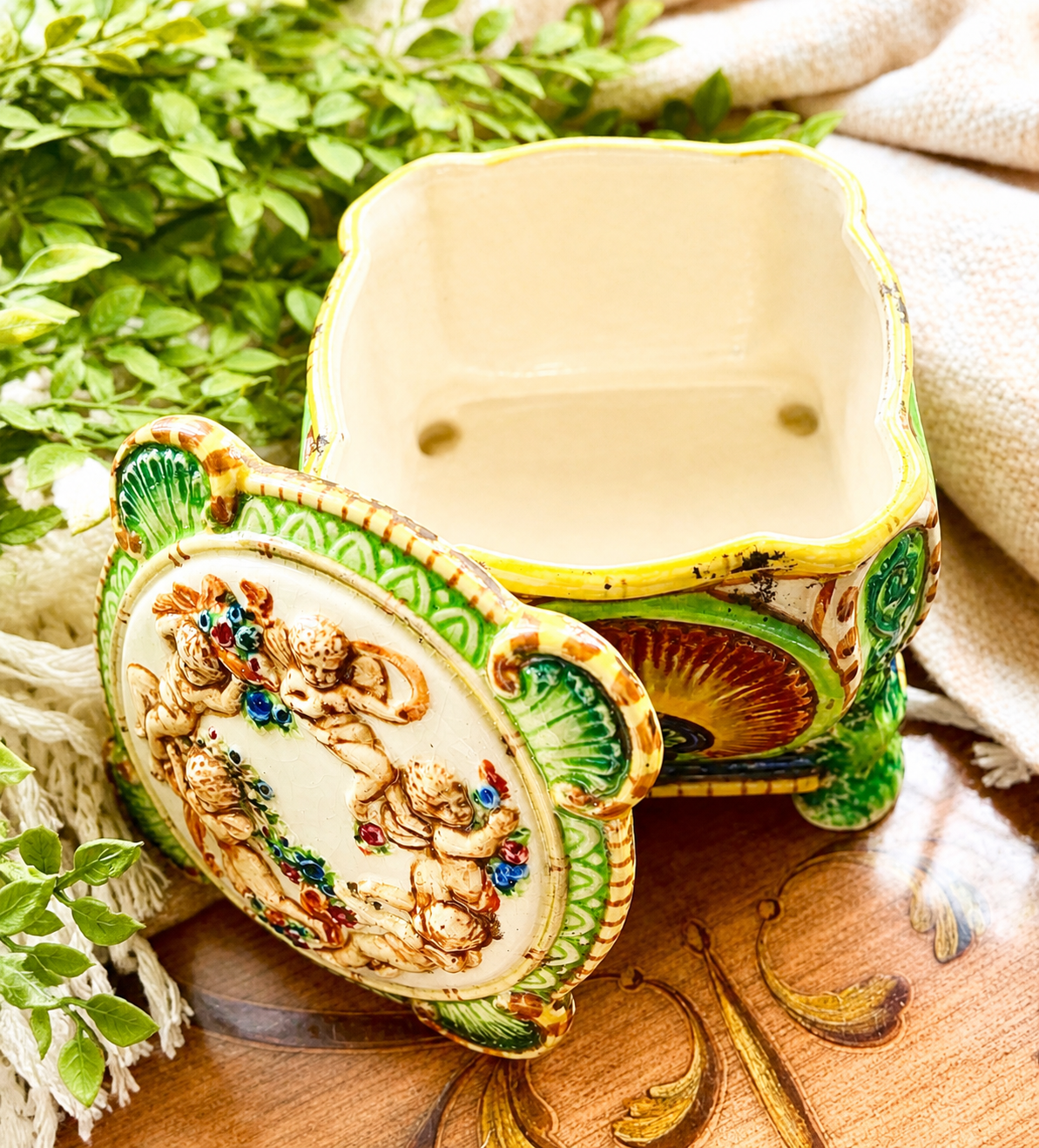 Vintage Maruhon Ware Cherub Covered Dish