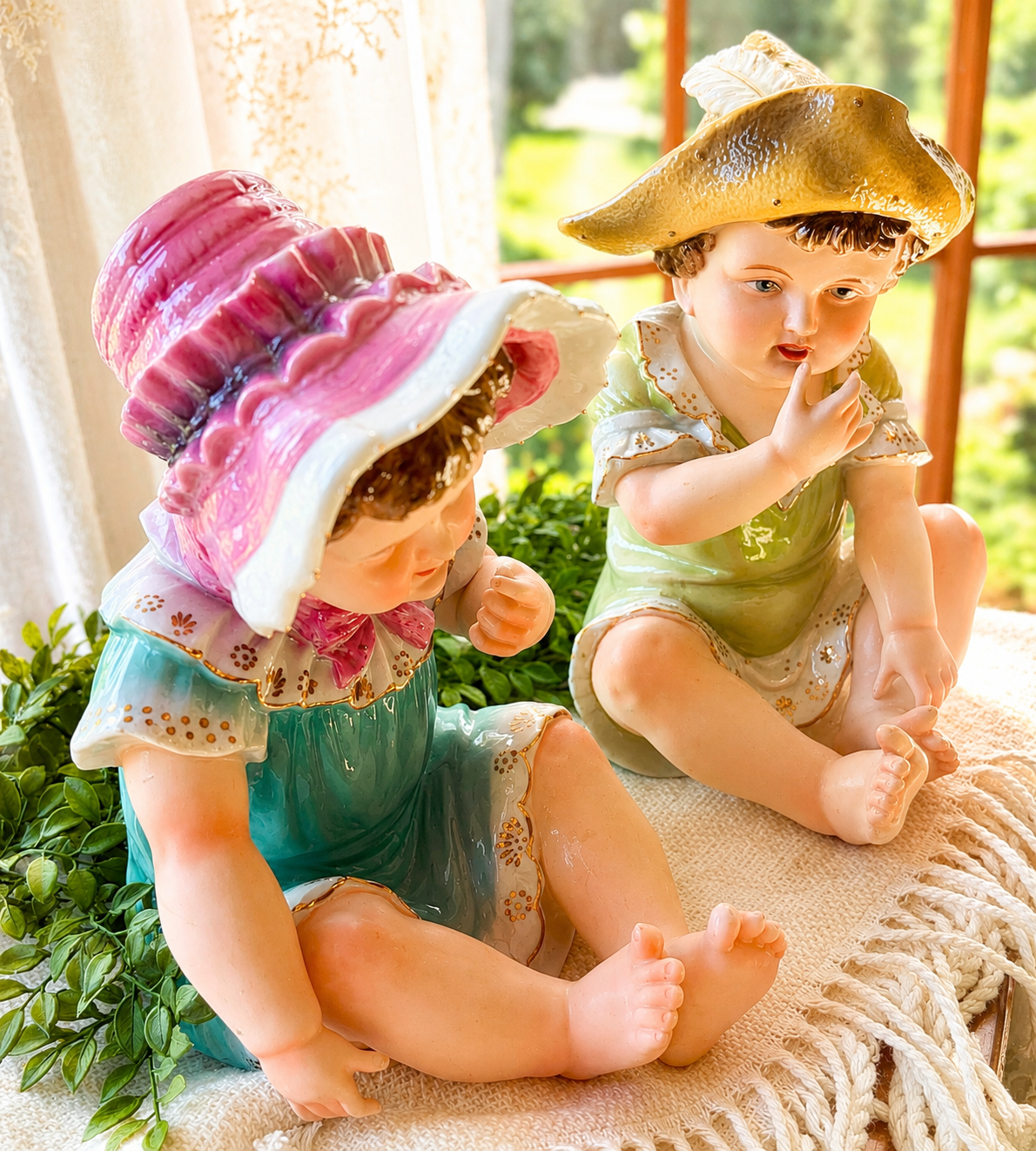 Antique Camille Naudot Piano Baby Figurines | Victorian Boy & Girl Pair