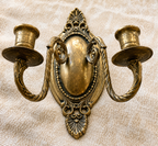 Pair of Antique Brass Wall Sconces | Ornate Victorian Double Arm Candle Holders